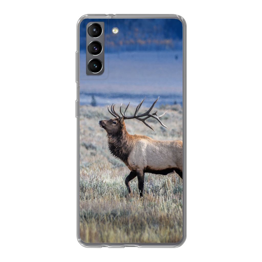 MuchoWow Handyhülle Schutzhülle Hülle für Samsung Galaxy S21 Plus Hirsche - Elche - Gras Silikon Softcase Handy Hülle - Handy-Tasche
