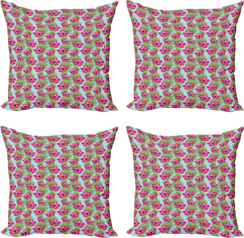 ABAKUHAUS Aloha Kissenbezug Set (4 Stück), Von Hand gezeichnet Sommer-Muster, Moderner Doppelseitiger Digitaldruck, 50 cm x 50 cm, Apfelgrün Baby...