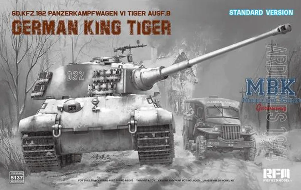 King Tiger 1/35 RFM5137 avec Chenilles Détaillées et Blindage Ardennes