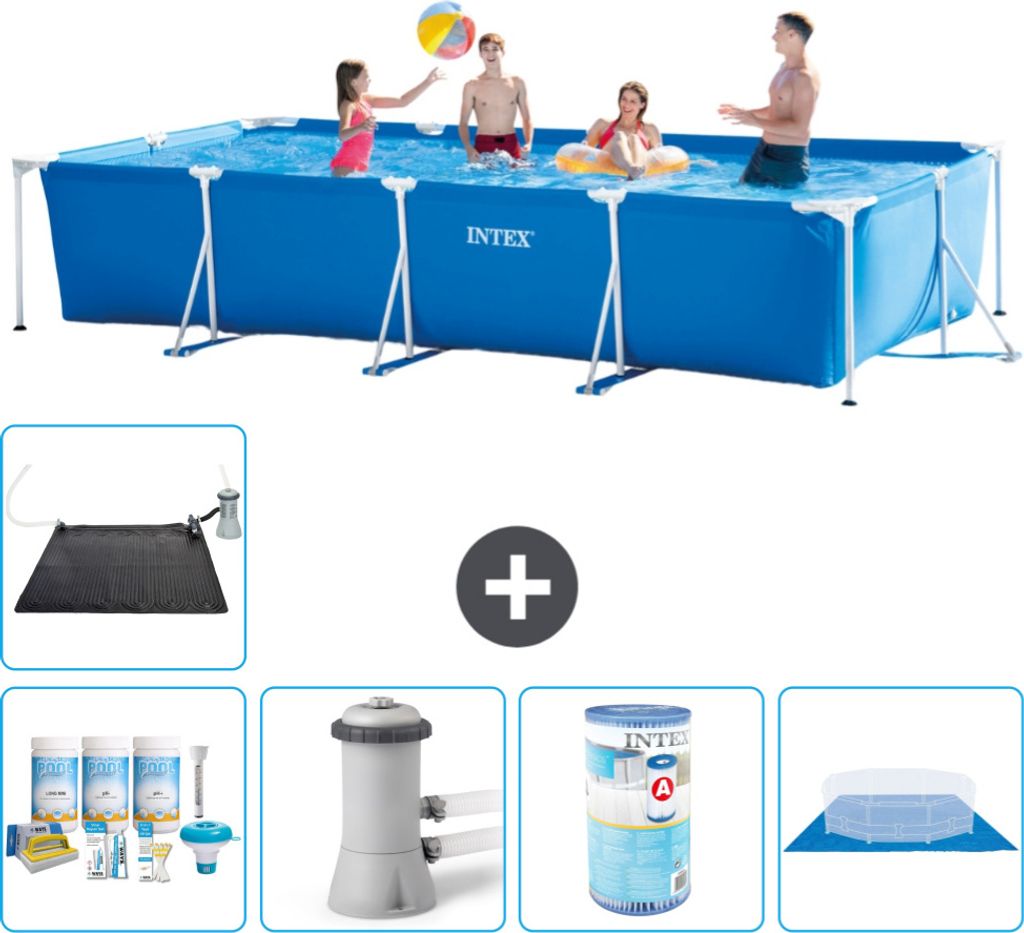 Intex-Schwimmbecken mit rechteckigem Rahmen – 450 x 220 x 84 cm – Blau – im Lieferumfang enthalten Wartungspaket - Filterpumpe für Schwimmba...