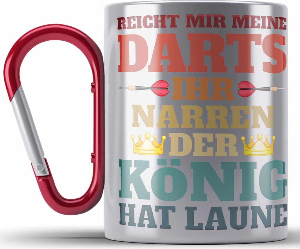 Trendation - Dart Edelstahl Tasse Karabiner Dartpfeil Reicht Mir Meine Darts Spruch Männer Dart-Spieler Geschenkidee (Rot)