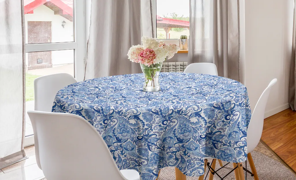 ABAKUHAUS Tovaglia rotonda blu, naturalezza, tovaglia circolare per sala da pranzo, decorazione cucina, 150 cm, azzurro pallido, bianco e blu