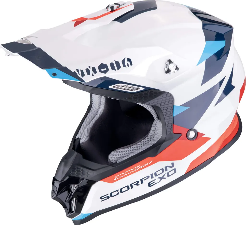 Casque motocross SCORPION VX-16 EVO AIR ROD Blanc Rouge Bleu XL