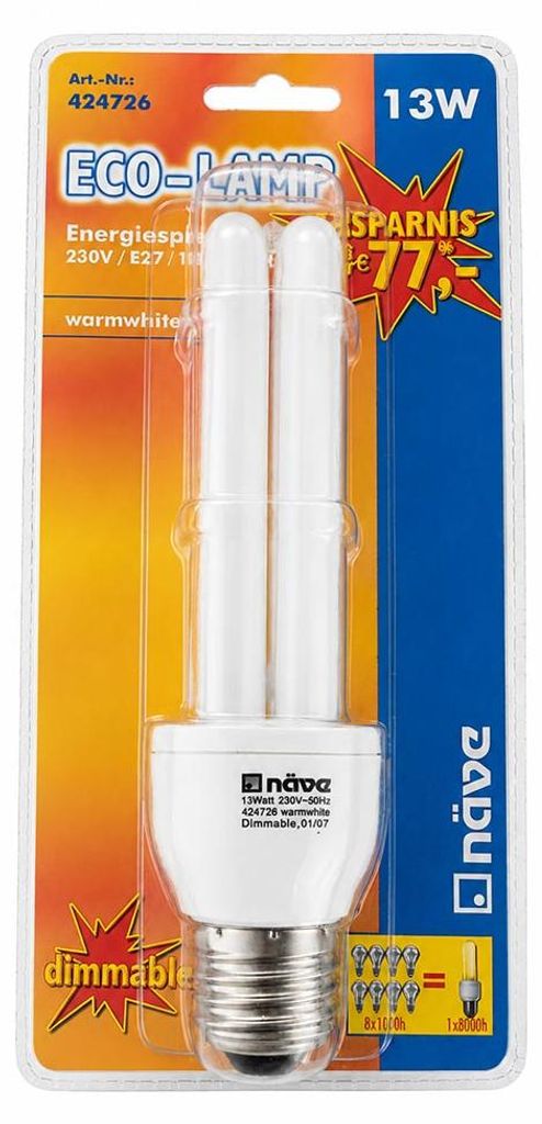 Näve Energiesparlampe Röhre 13W E27 600lm Warmweiß 2700K Produktbild 