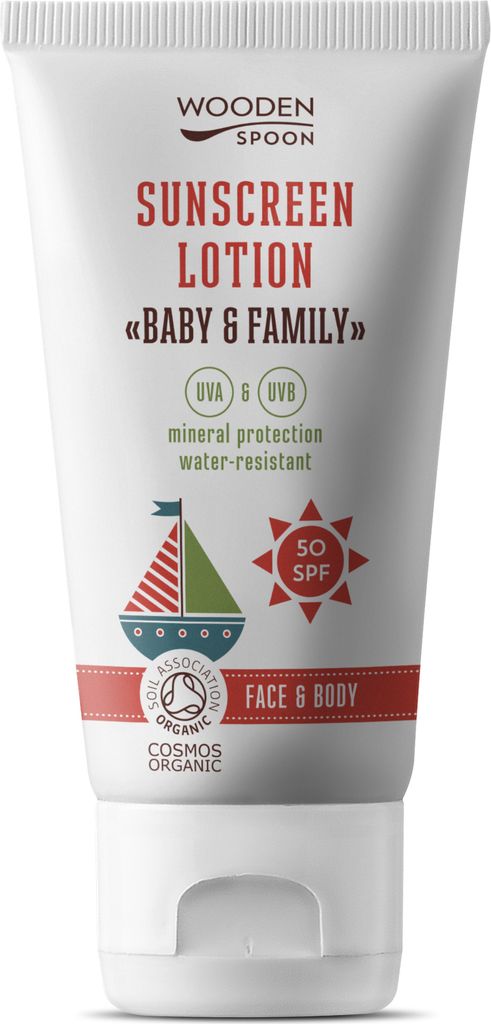 WoodenSpoon Sonnenschutz-Körperlotion in der Tube Baby & Family SPF 50, 150 ml
