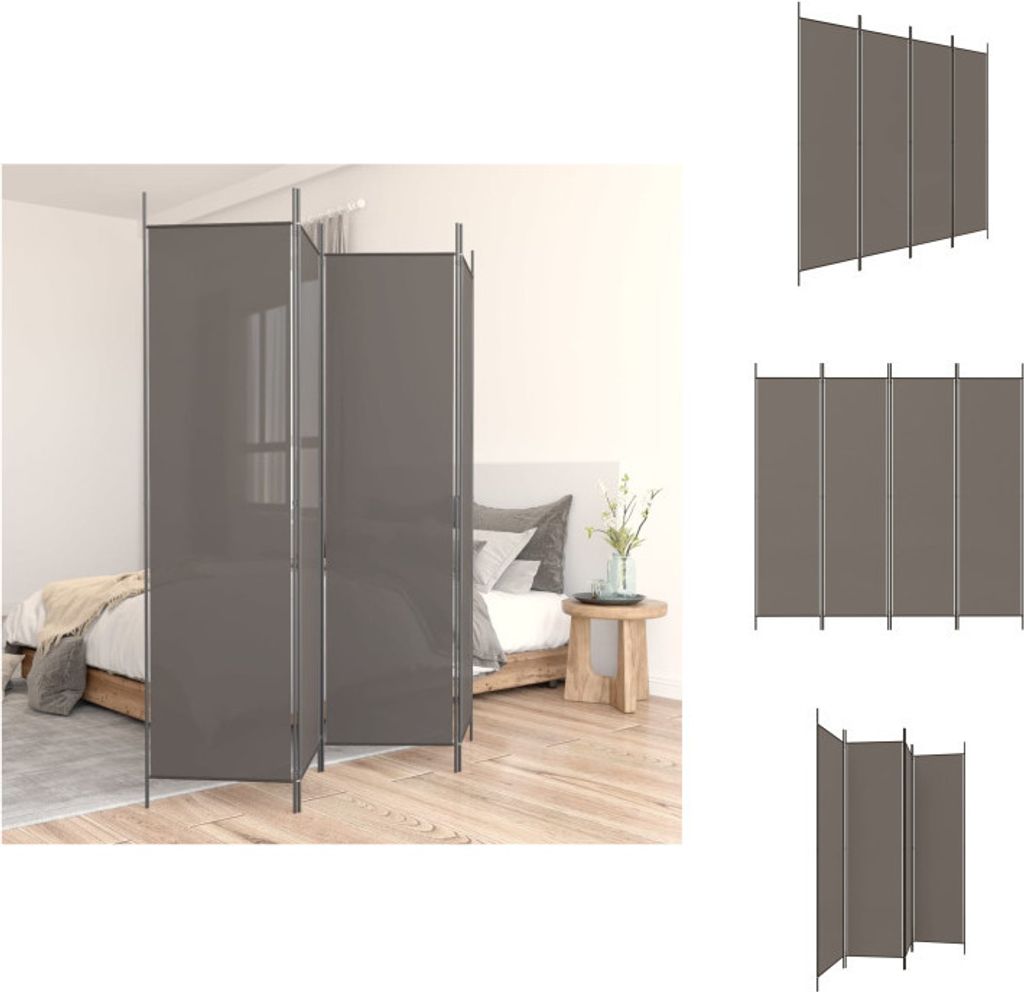 vidaXL 4-tlg. Paravent Anthrazit 698x180 cm Stoff - Raumteiler