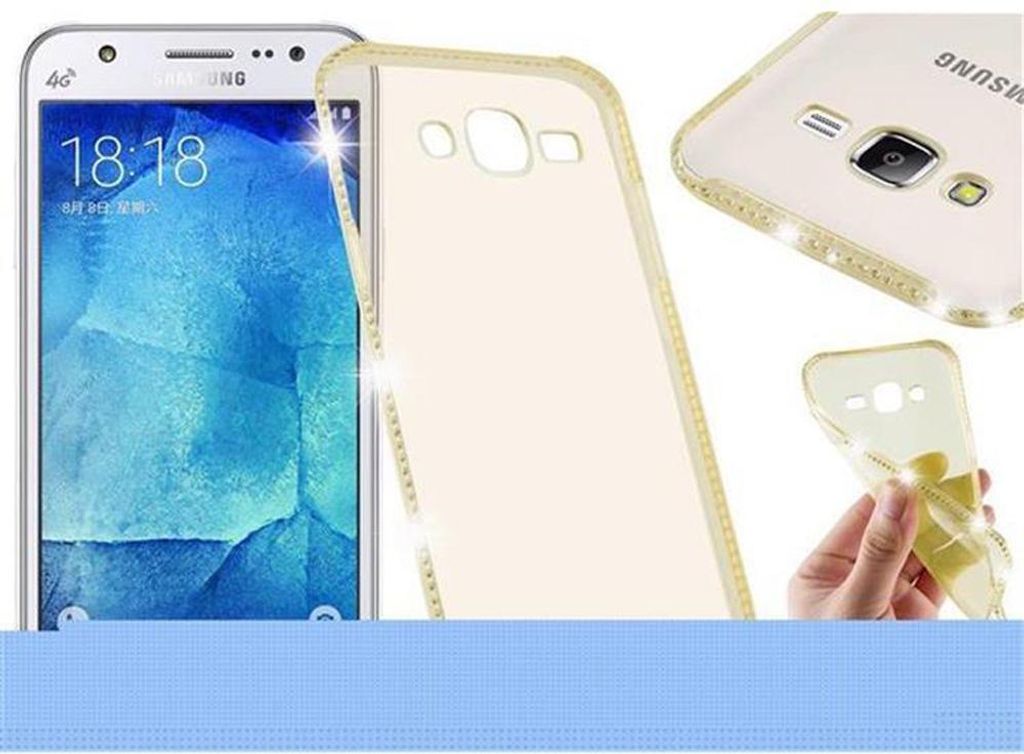 Cadorabo Hülle für Samsung Galaxy J5 2015 Schutz Hülle in Gelb Case Cover TPU Silikon Strass Handyhülle Etui