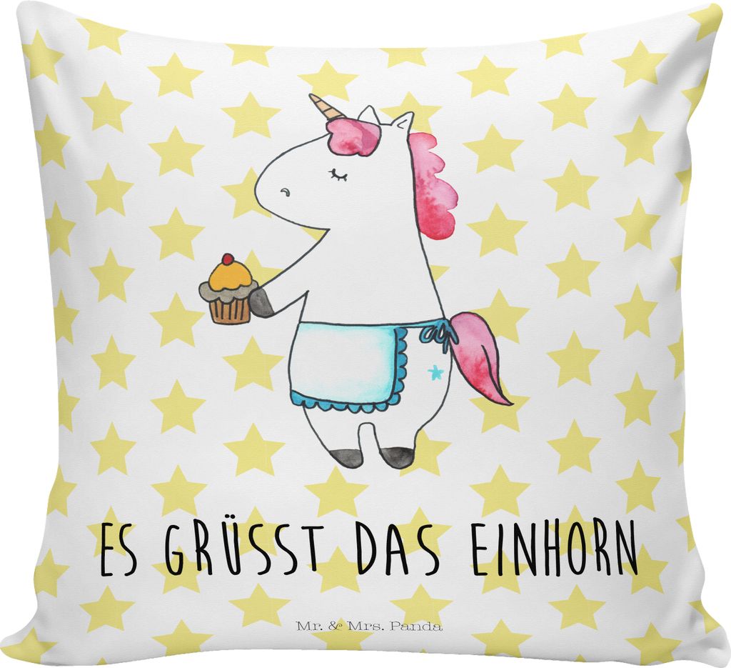 Mr. & Mrs. Panda Sofakissen Einhorn Muffin - Weiß - Geschenk, Liebesgrüße, kissen für sofa, wohnzimmer, bedruckt, 40x40, Unicorn, Deko, zier, K...