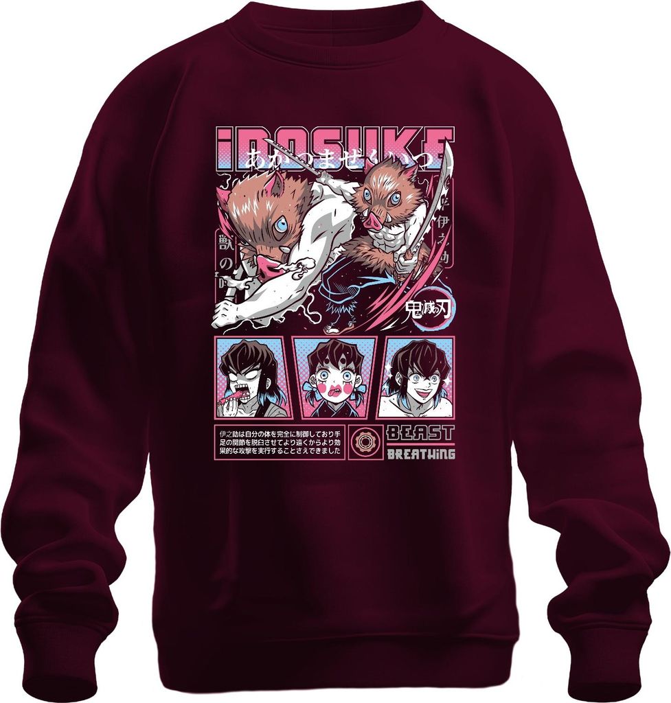 Inosuke Kimetsu no Yaiba Ebermaske Anime Geschenk Beast Uni Sweatshirt Pullover, Burgundy, XL