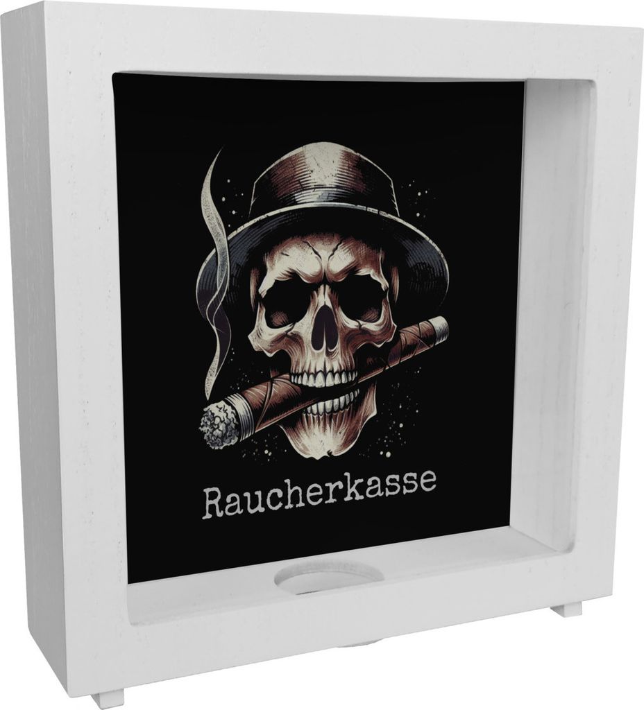 Raucherkasse mit Totenkopf Rahmen Spardose aus Holz