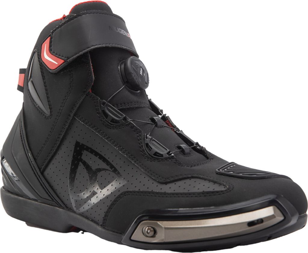 MUGENRACE Woody perforierte Motorrad Schuhe, schwarz/rot, 45