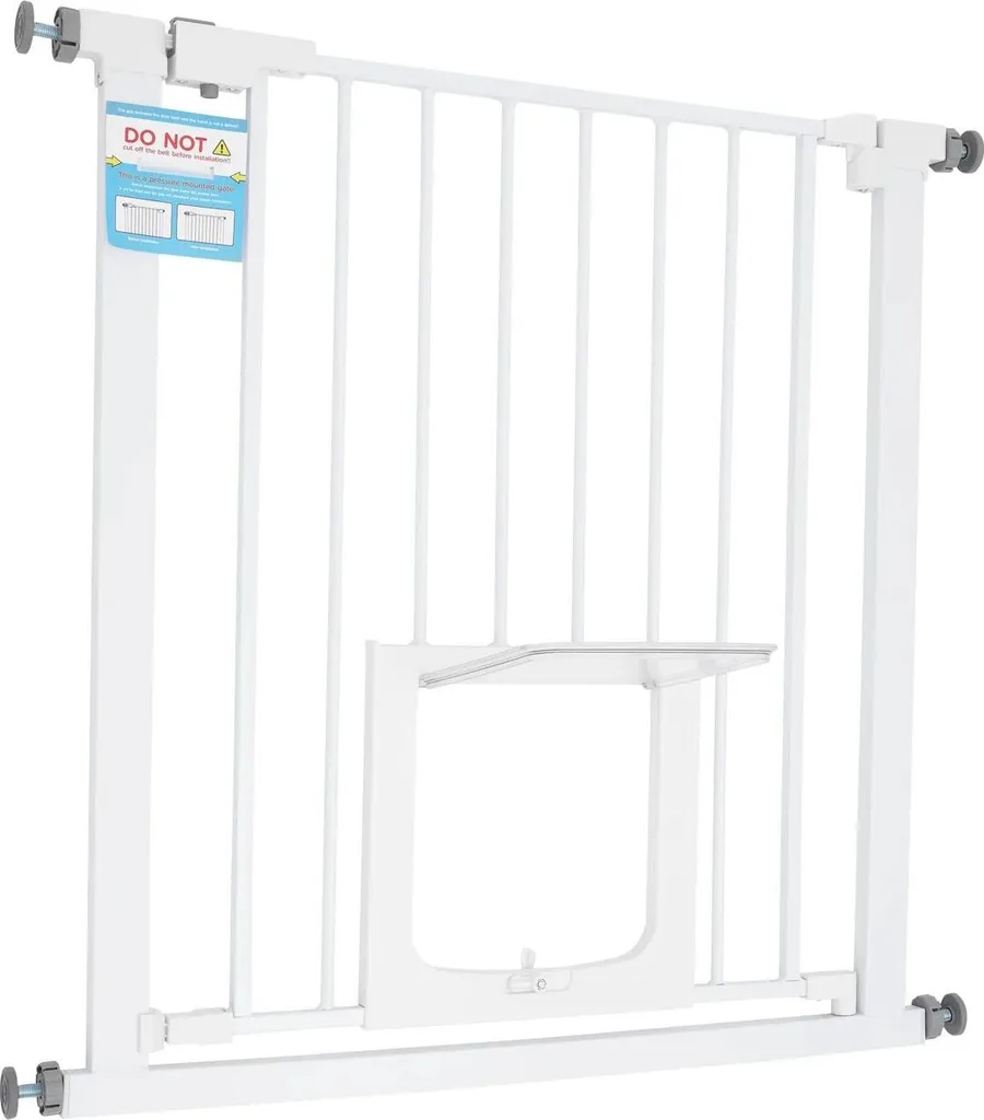 Barrière escalier chien double verrouillage avec trappe 20x22cm blanc