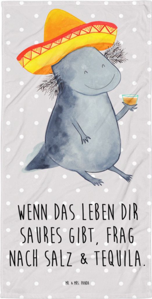 Mr. & Mrs. Panda Badehandtuch Axolotl Tequila - Grau Pastell - Geschenk, Urlaub, Reisehandtuch, Handtuch, Mexico, Großes, Strandtuch, Motivationss...