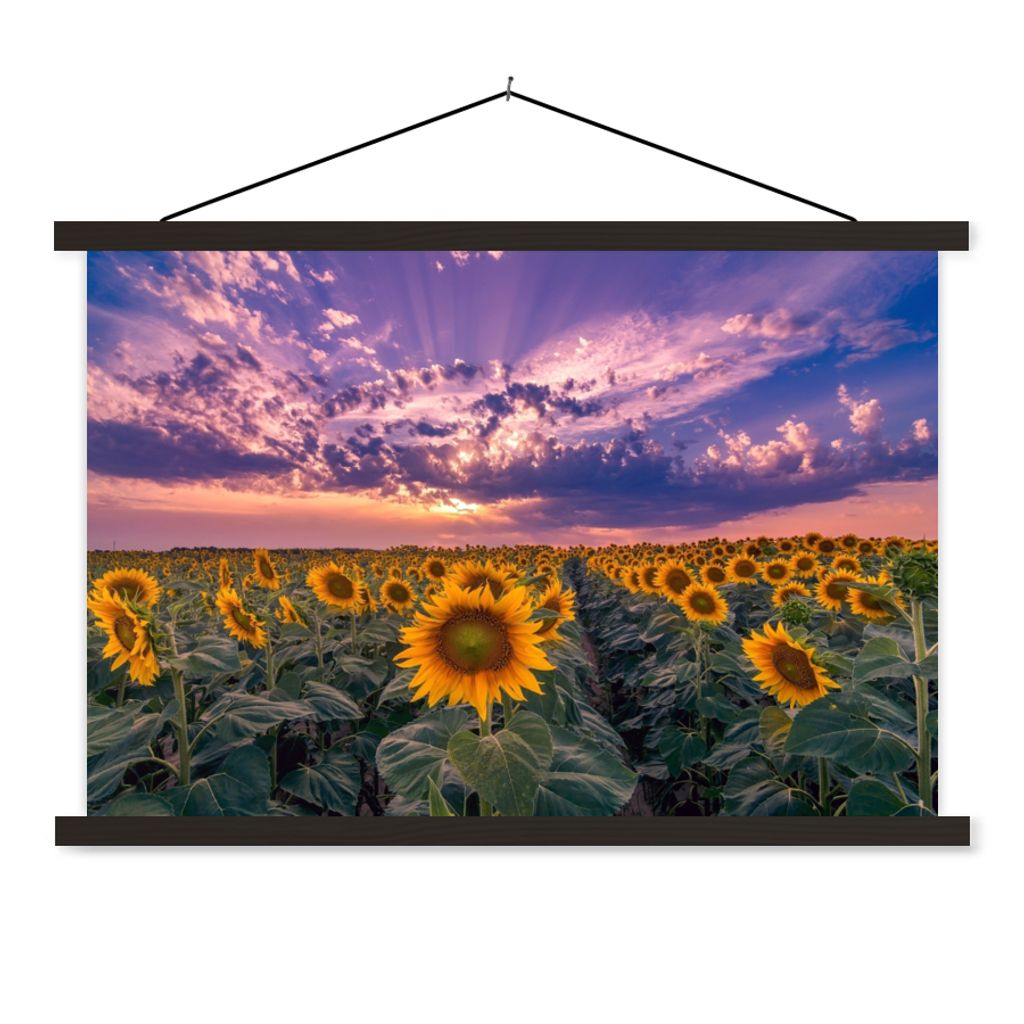 MuchoWow Textilposter Blumen - Himmel - Lila - Sonnenuntergang 150x100 cm mit schwarzem Rahmen - Schlafzimmer