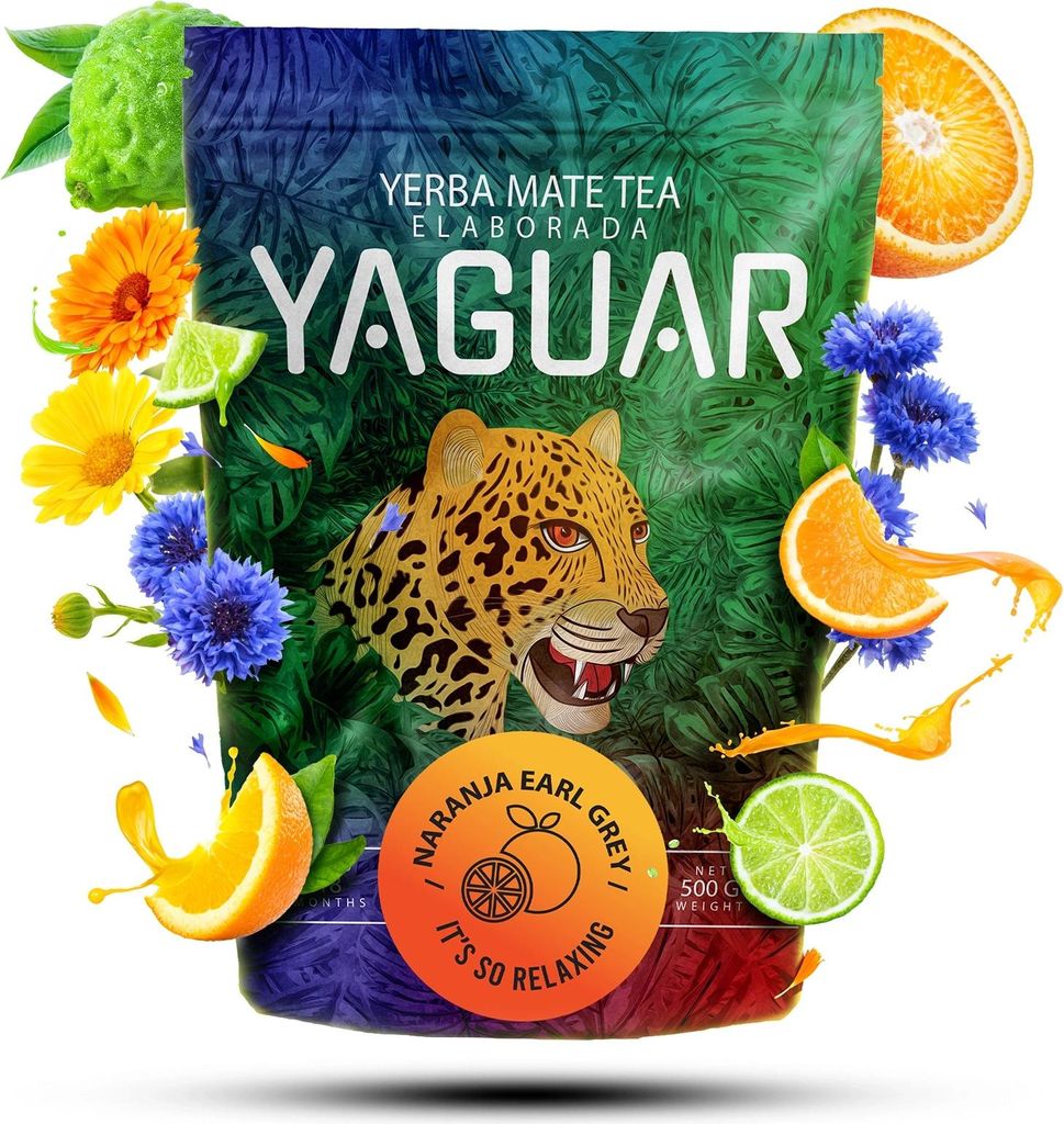 Yaguar - Mate Tee Naranja Earl Grey 500g - Bergamotte, Orange - Luftgetrocknet - Mild, Wenig Staub - Yerba Mate Brasilien - 18 Monate Gereift