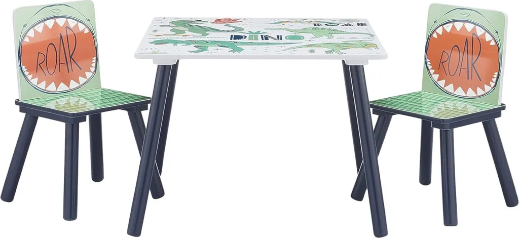 Ensemble mobilier enfant dinosaure en bois robuste, table et 2 chaises