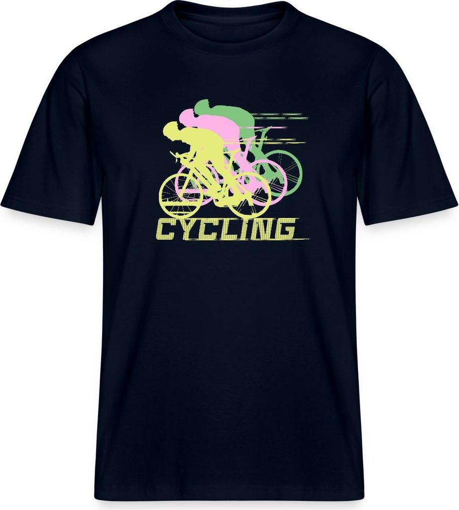Spreadshirt Fahrrad Sport Neon Cycling Retro Relaxed Fit Uni T-Shirt, L, Navy