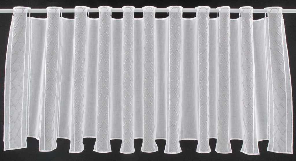 Gardinen Kranzusch Scheibengardine grafisch bestickt 45x720 cm H/B weiß hellgrau Bistrogardine Vorhang Küche 1er Pack