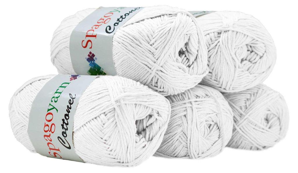 5 x 100g Strickgarn Cottonel Uni Häkelwolle Handstrickgarn weiß