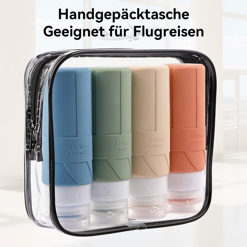 Reiseflaschen Set Silikon 4x100ml, auslaufsichere