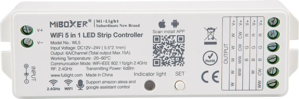 Récepteur LED WL5 Multi-Mode 15A 5-en-1 pour Éclairage Connecté 2.4GHz