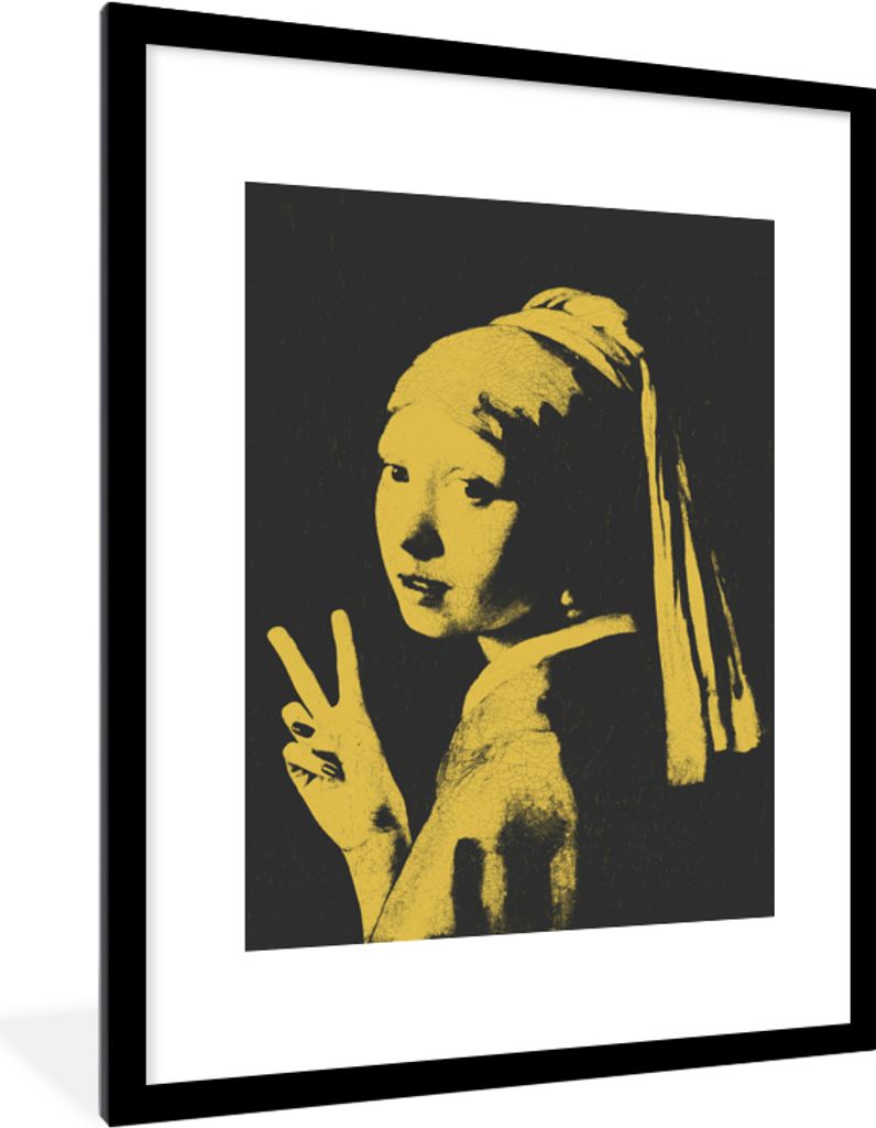 MuchoWow MuchoWow Gerahmtes Poster Das Mädchen mit dem Perlenohrring - Johannes Vermeer - Gelb - Frieden 60x80 cm - Poster mit zchwarzem Bilde...