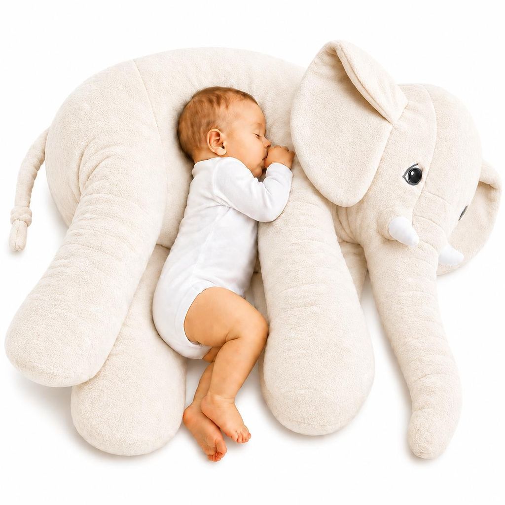 Gustaw Big Elephant (Bianco, 85 cm) - Peluche, elefante di Immagine del prodotto 
