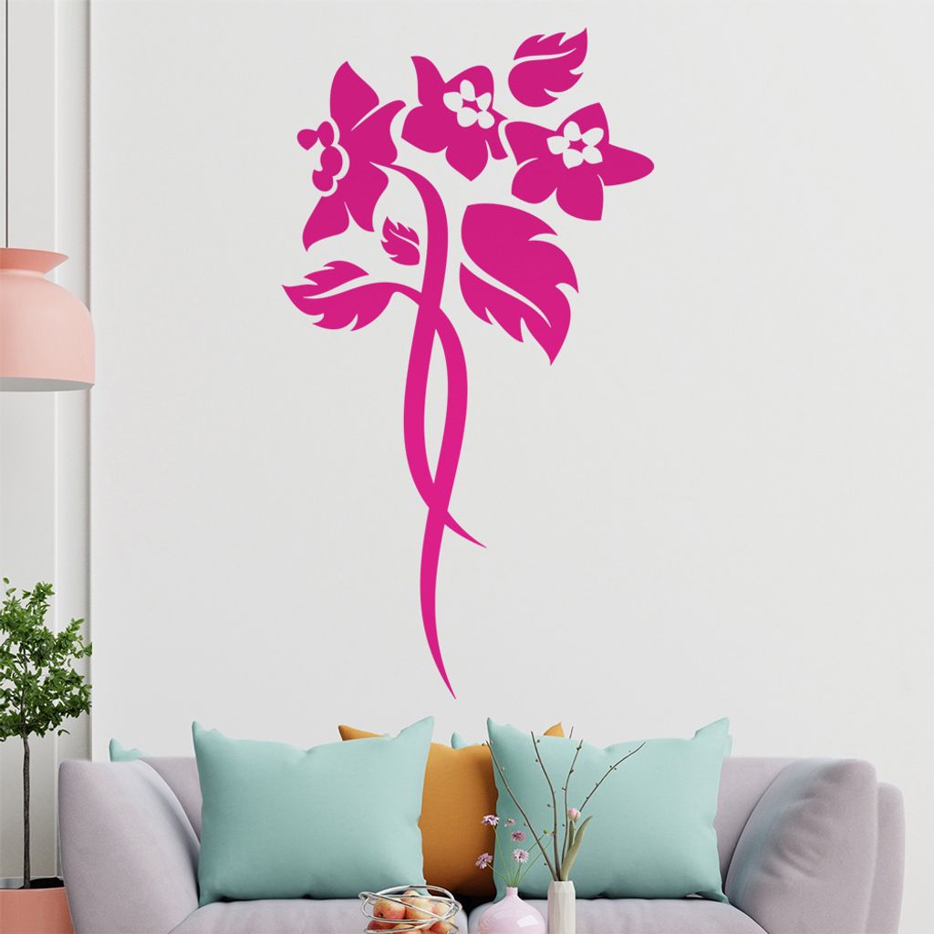 Blume - Linien Wandtattoo in 6 Größen - Wandaufkleber Wall Sticker - Dekoration, Küche, Wohnzimmer, Schlafzimmer, Badezimmer
