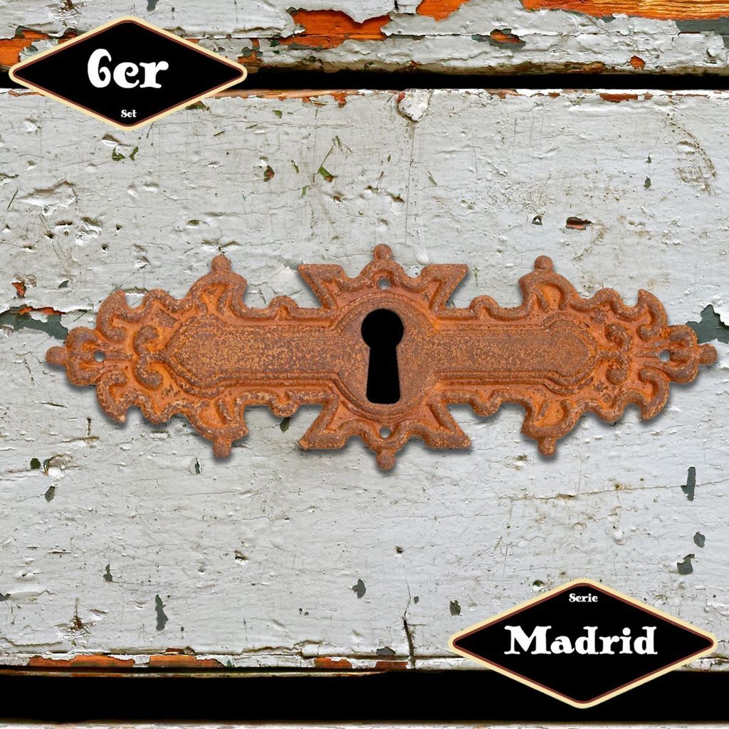 Schlüsselplatte,Serie "Madrid",6er Pack | Eisen rostig.| H3,8xB11,3cm