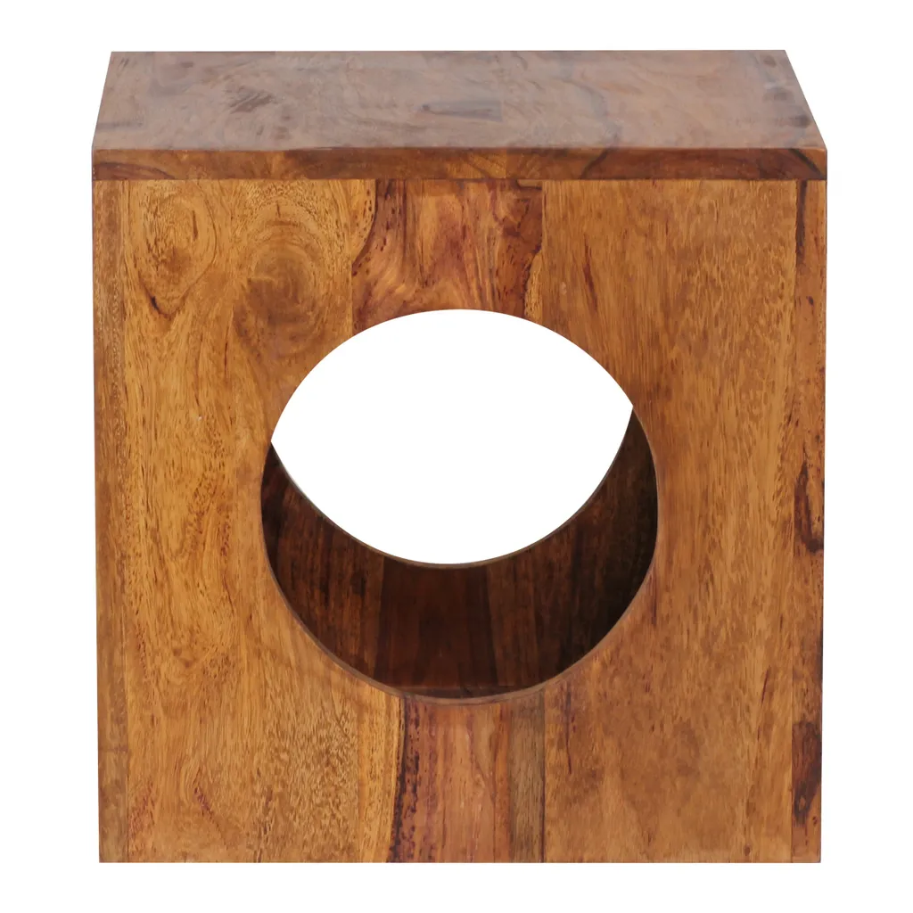 Petite Table d'appoint Stable en Sheesham pour Petits Espaces Cube 35 cm - 3