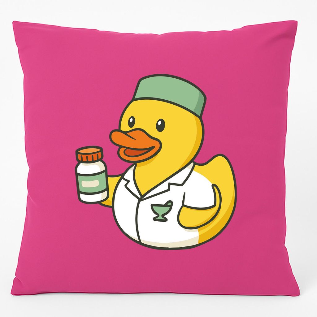 Huuraa Kissen Quietscheente Pharmazie Comic Gummiente 40x40cm mit Füllung Fuchsia Baumwolle Dekokissen Geschenkidee