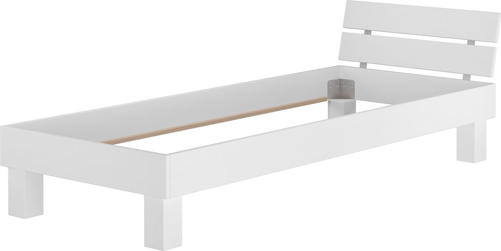 Buche massiv hohe Füße Singlebett Holzbett Jugendbett waschweiß V-60.86W-HoR, Liegefläche -Breite:90