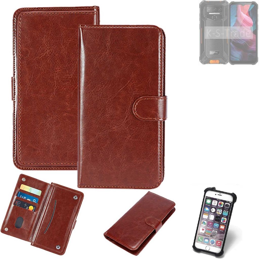 K-S-Trade 360° Hülle kompatibel mit Oukitel WP32 braun Kunstleder Case BookCase WalletCase Kunstlederederhülle Handyhülle, Rundumschutz Bumper
