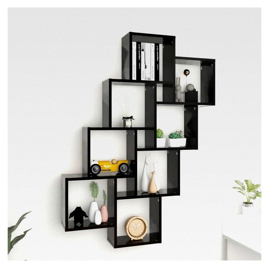 Wandregal Würfelregal schwarz 90x15x119 cm aus Holzwerkstoff