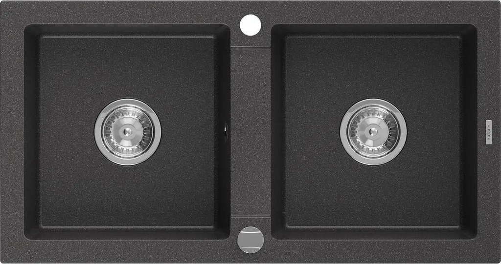 Lavello Cucina Granito Nero 2 Vasche 82cm Mexen Mario Sifone Chrome