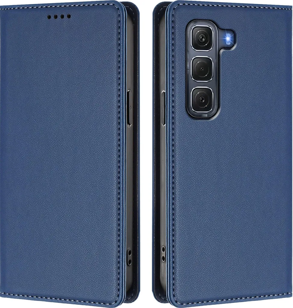 Custodia in pelle per Infinix Hot 60 Pro 4G, custodia magnetica in Finto cuoio con supporto Blu scuro