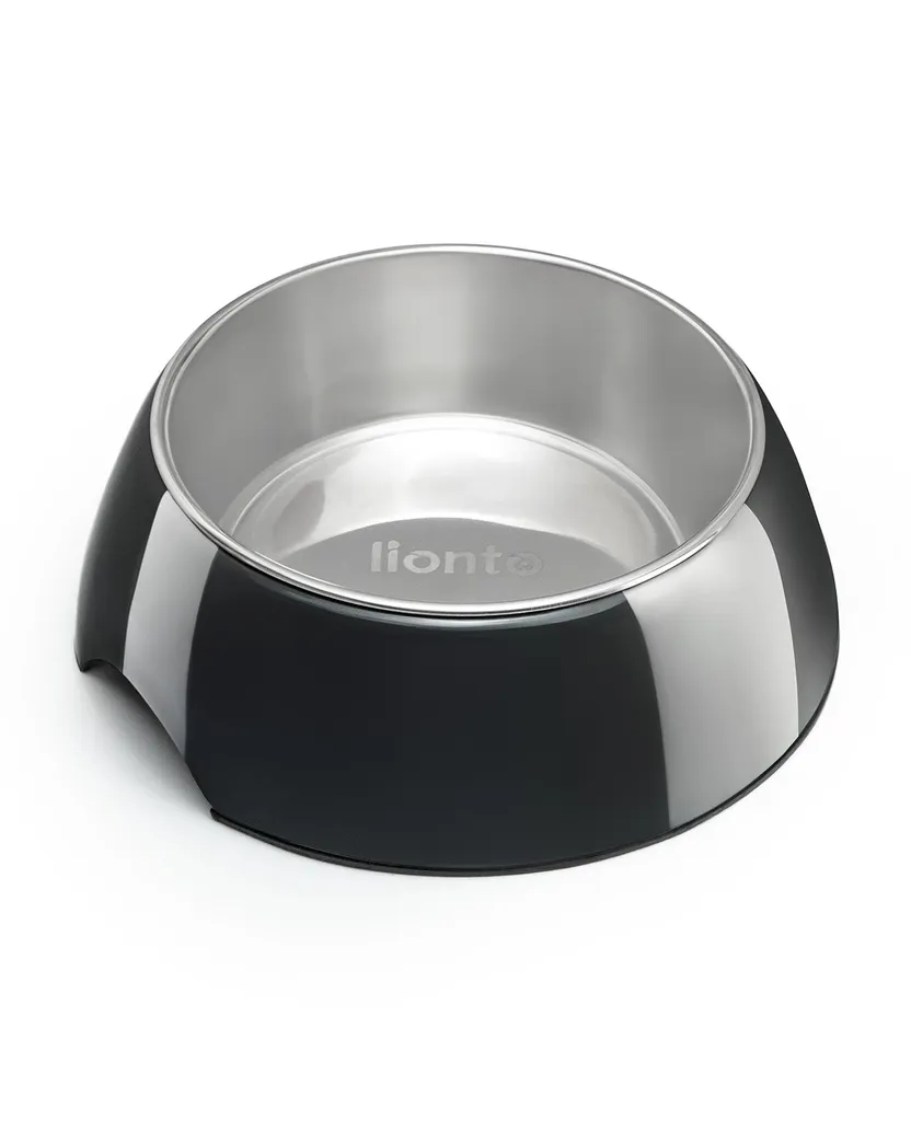 ciotola per cibo e acqua per gatti lionto, ciotola in acciaio inox di alta qualità con alloggiamento in melamina infrangibile, 210 ml, nero