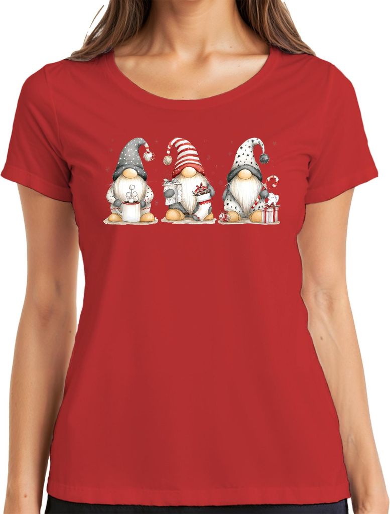 Weihnachtswichtel Gnome Geschenk Weihnachten Niedlich Damen T-Shirt, Rot, M