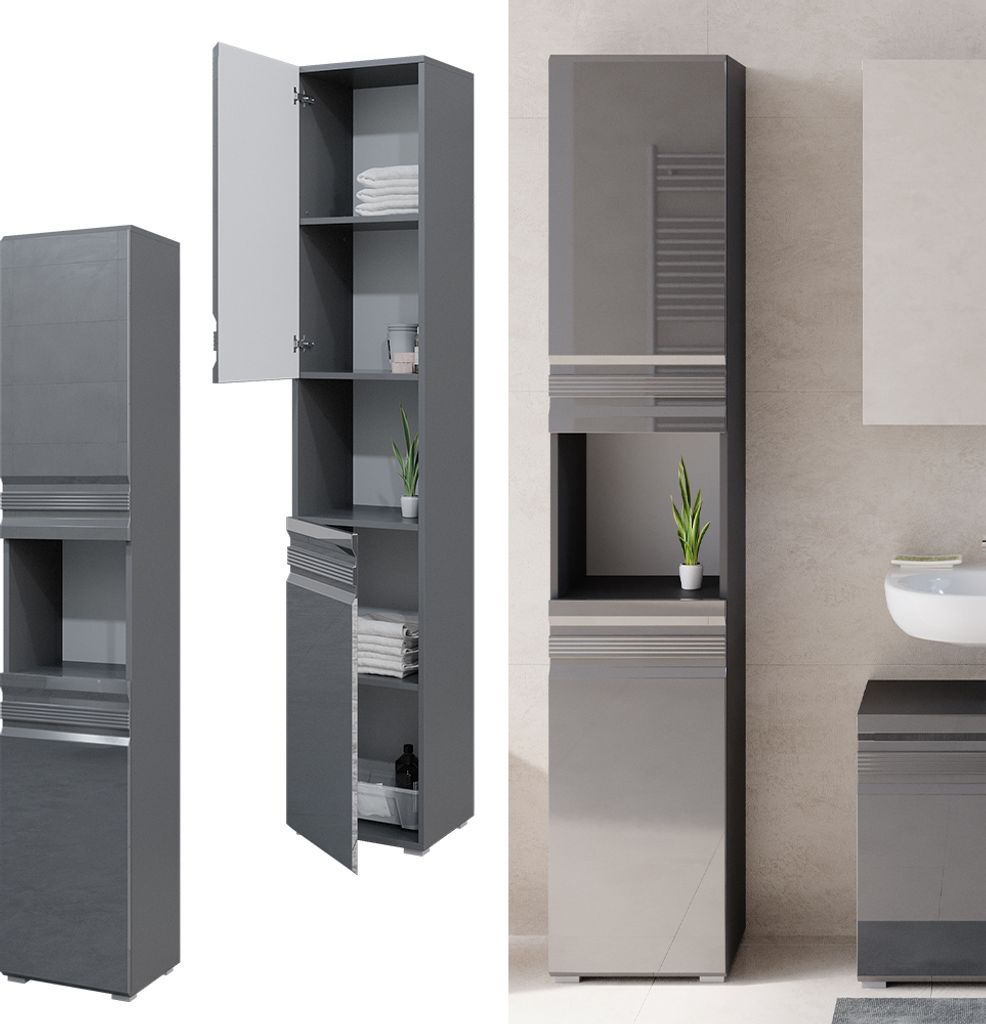 Vicco Badschrank Fredd, 36 x 190.5 cm, Anthrazit Hochglanz