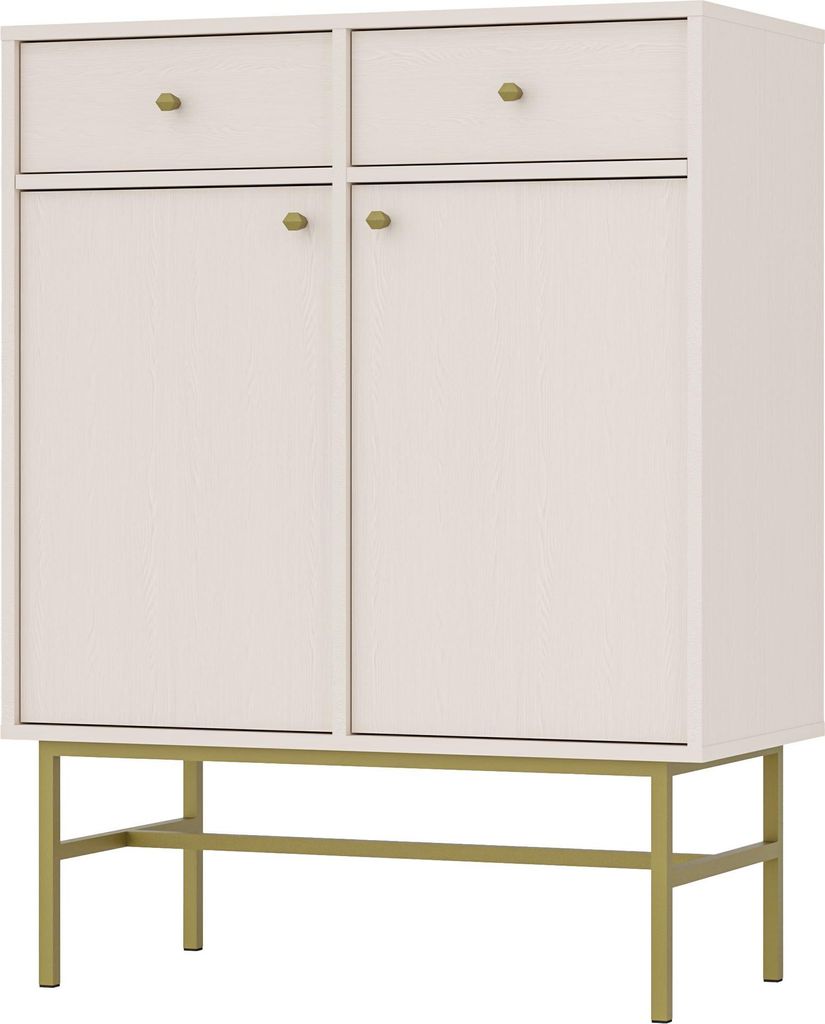 Masseno Kommode TORINO 84 cm Sideboard mit 2 Schubladen und 2 Türen für Wohnzimmer Schlafzimmer Modern 84x41x108 cm Beige / Beige