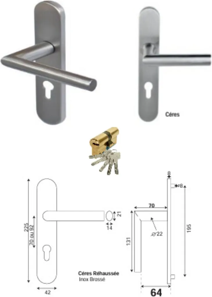 Ensemble poignée de porte d'entrée et barillet de sécurité Ceres