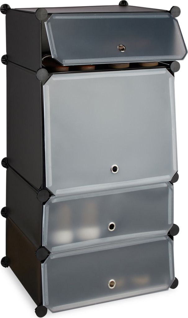 Schuhschrank - Kunststoff - 4 Fächer - Stecksysten - 8 Paare - 91x49x36,5 cm - Schwarz