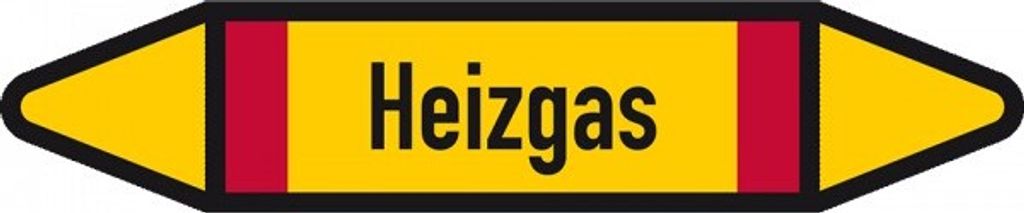 Aufkleber I Rohrleitungsetikett Heizgas, DIN 2403, gelb/schwarz/rot, f. Ø 40-...