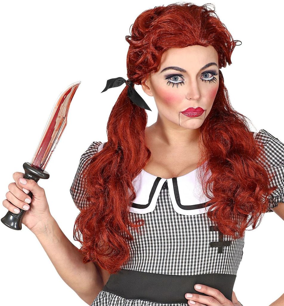 Damen Perücke "Killer Doll" mit Zöpfen | Rot - Halloween Produktbild 