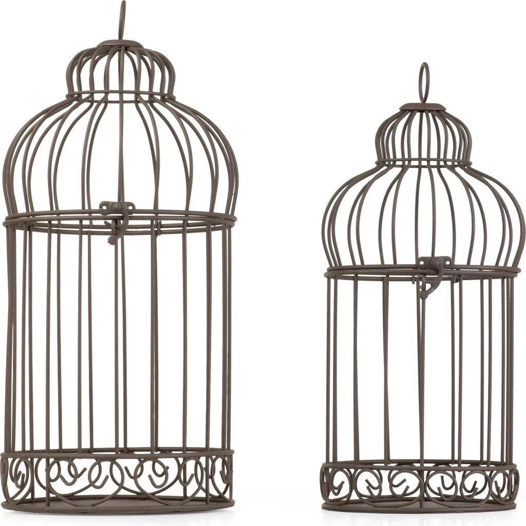 Décoration de mariage ou salon : lot de 2 cages vintage à suspendre