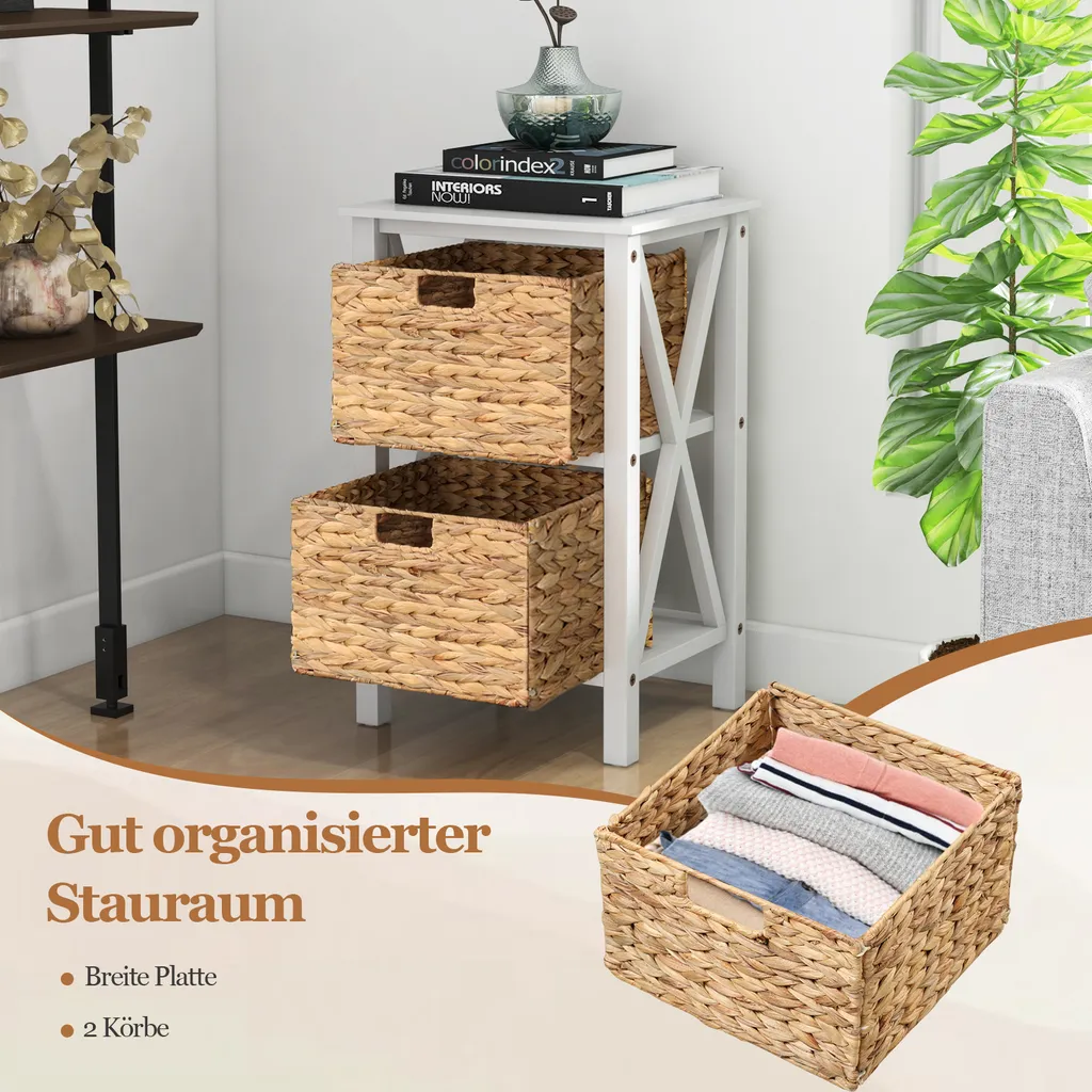 Table d'appoint étroite X-design blanc avec 2 paniers de rangement