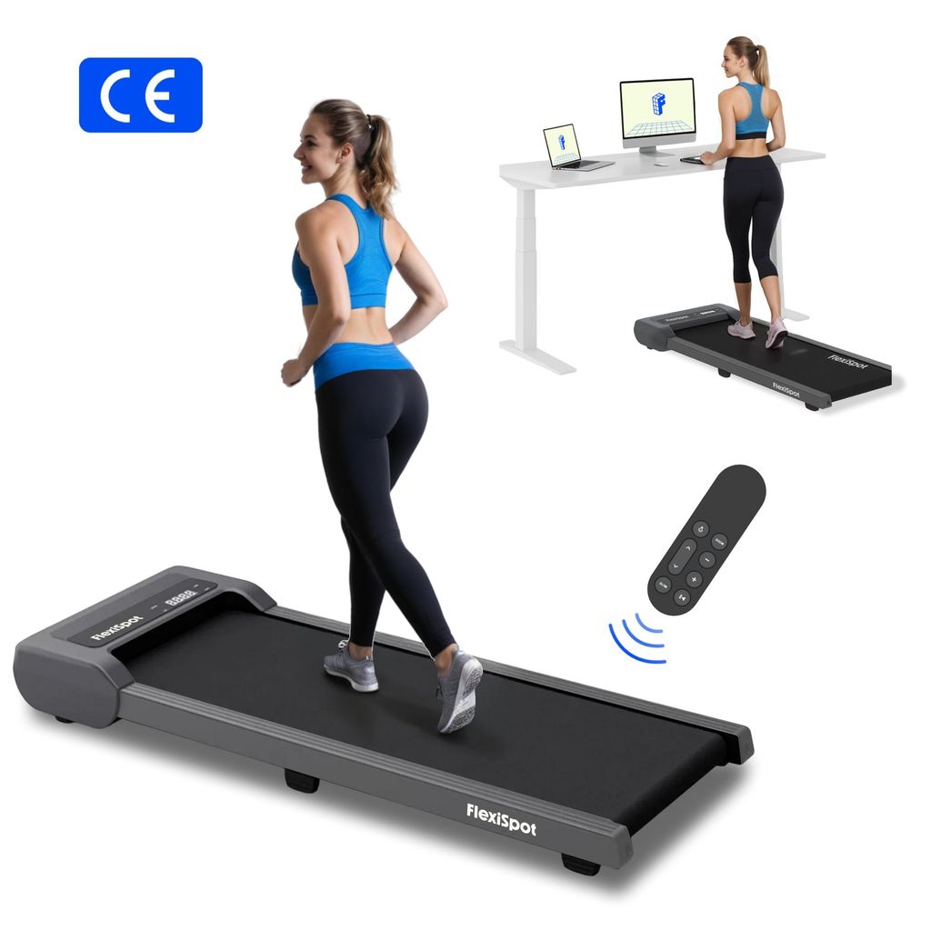 FlexiSpot Laufband Walking Pad für Zuhause & Büro bis 120kg, Geräuscharm 1–6km/h, 2 in1 tragbar mit Fernbedienung & LED, inkl. Schmieröl, Grau