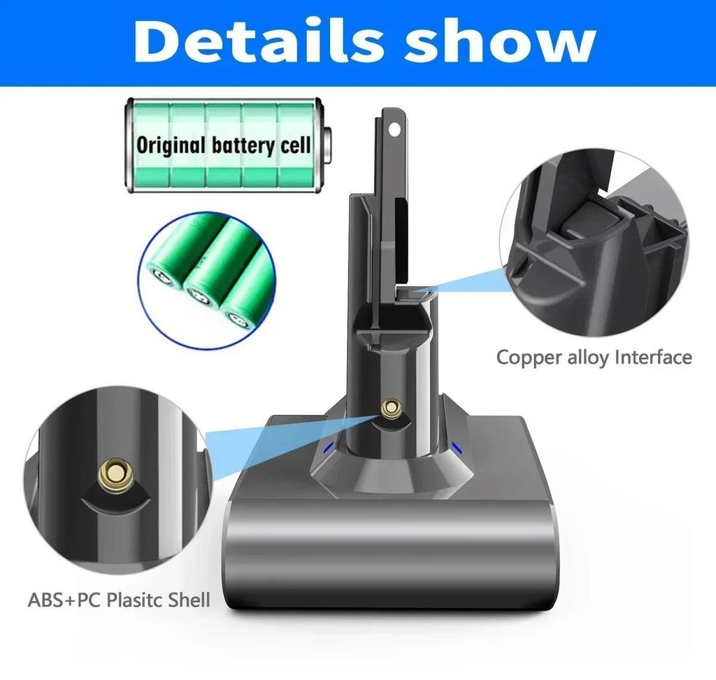 Akkustaubsauger Akku - Li-Ion Ersatzakku - 8000mAh Hochleistungsbatterie - kompatibel mit Dyson V7 DC58 DC59 DC61 DC74 SV06 SV04 SV03 - V7 8000mAh