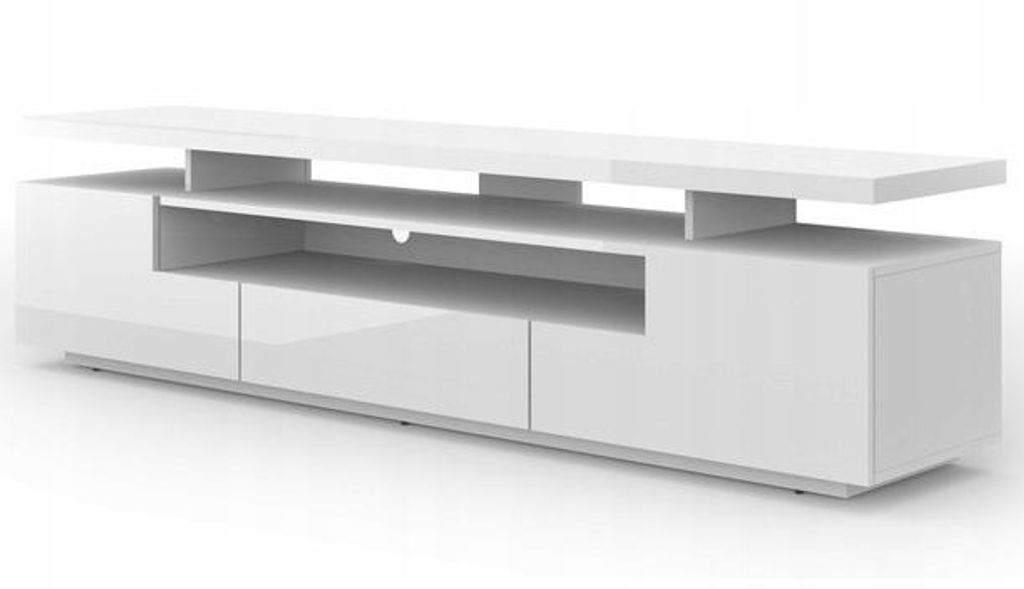 TV-Schrank EVA 180 cm TV Tisch doppelte Tischplatte Weiß Matt / Weiß Glanz (ohne Beleuchtung)