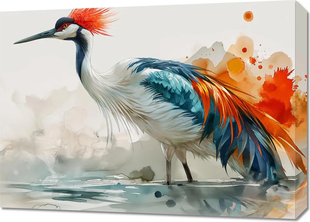 Image Grue aquarelle 70 x 50 cm - Finition Premium et Couleurs Zen